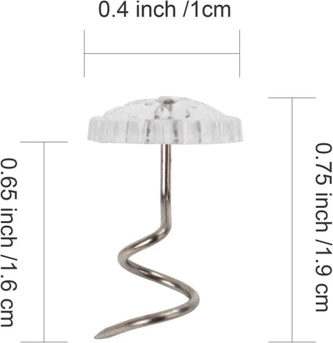 Clear-headed twist pin with measurements for Bed Skirt Twist Pins With Clear Heads For Upholstery And Slipcovers Keeps Fabric In Place For A Neat Look With No Slip On Sofas And Beds Durable Secure Hold That Avoids Damaging Fabric.
