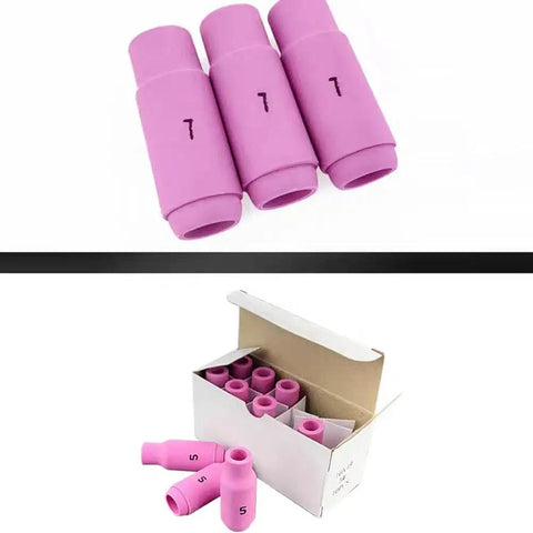 Heavy Duty 10 Pack TIG Torch Kit Nozzles Including Ceramic Cups For Aluminum Jobs High Heat Resistance Up To 3k Degrees F Welding Gear, pink ceramic cups set.