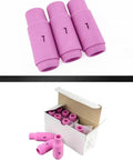 A Solid Ten-Pack Set Of Premium Alumina Ceramic Cups For TIG Welding Guns, assorted sizes 5 and 7 in pink for WP17 18 26 models.