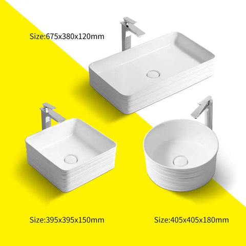 Killer Finish White Ceramic Vessel Sink For Modern Bathrooms Boosts The Vibe On Any Freestanding Vanity Arrives With Full Faucet And Drain Assembly Smooth Glazed Surface Resists Bacteria And Cleans Up Easy Daily, showcasing three sink styles.