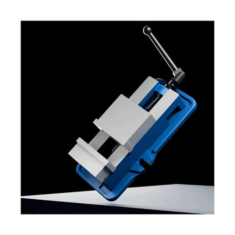 Heavy Duty 4 Inch Precision Bench Vise With Smooth Pull Down Locking Mechanism For Milling And Drilling Machines Secure Metalworking Tool Clamp, side view.
