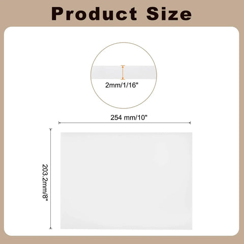 Dimensions of UHMW Plastic Sheet 8 X 10 X 1/16 White, Ultra High Molecular Weight Polyethylene Sheet shown