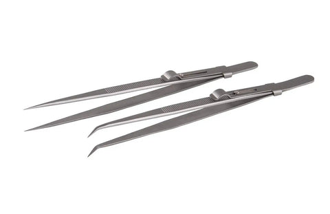 Two Pack Anti Static Curved Precision Tweezers Set For Electronics Lab Work Jewelry Making Craft And Soldering Stainless Steel Fine Points