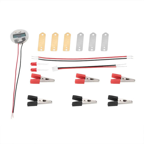 Hands On Fun Kid Friendly Energy Science Kit With Potato And Lemon Battery Experiments Digital Clock And Light Bulb Included Green Power Learning Project Using Zinc Copper Plates And Wires showing components