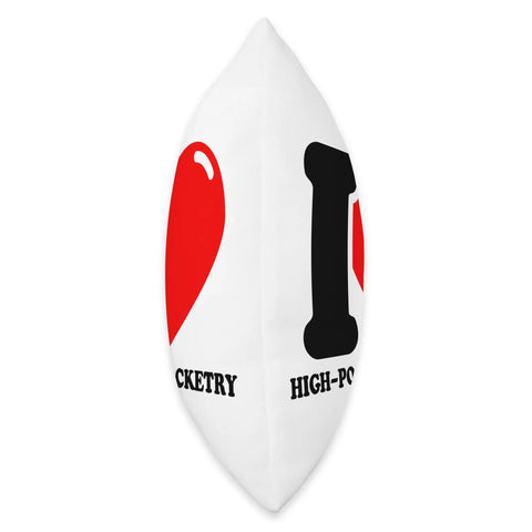 Side view of Love High Power Rocketry Throw Pillow - Multicolor Double-Sided Print Cushion, graphic print visible.