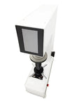 Badass Desktop Digital Rockwell Hardness Tester Featuring Slick Touch Screen And Microcomputer Control For Bullseye Accuracy On Raw Alloy Surfaces Hrts 150 top view with touch screen and test platform.