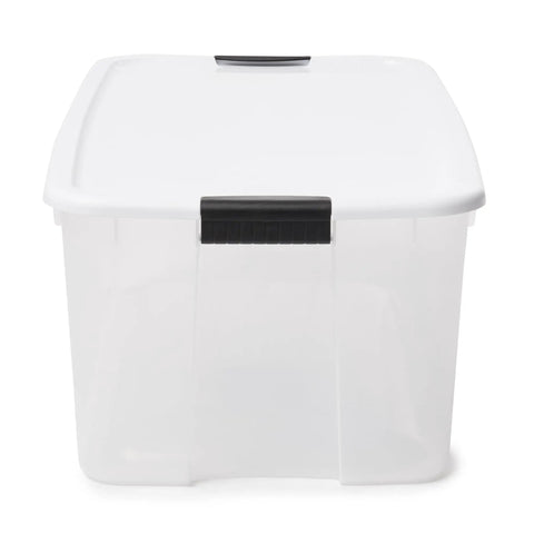Ultra Latching Storage Boxes 4 Pack Clear 116 Quart With Lids Heavy Duty Plastic Organizers front view