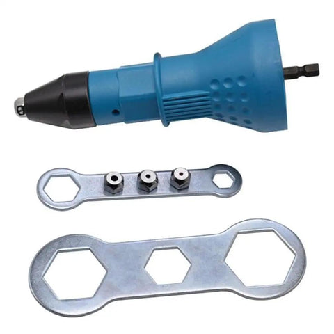Cordless Rivet Gun Adapter Kit For Drill Rivet Nut Tool Attachments With 2.4mm 3.2mm 4.0mm 4.8mm Nozzles Lightweight Metal Blue
