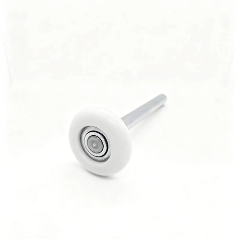12 Pack 1.8 Inch Nylon White Garage Door Rollers With 4.7 Inch Stem Quiet Smooth Replacement Wheels, close-up view.
