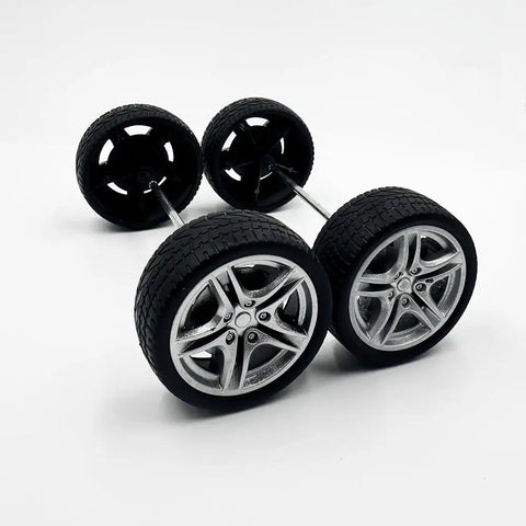 Ten Pack 48mm Toy Car Rubber Wheels With 5 Shaft Axles for RC Cars Trucks Robots DIY Models front view