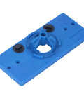 Premium 35mm Hinge Hole Saw Jig Kit For Woodworking Pros that features a blue ABS base plate for accurate drilling.