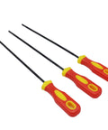 Three Pack 5/32 Inch Chainsaw Chain Sharpening Files Round Sharpener Set With Plastic Handles Carbon Steel Premium Bearing Steel For Chainsaws 11 Inch Length Easy Grip And Quick Maintenance