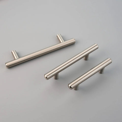 Brushed Nickel Stainless Steel Cabinet Pulls 6 Inch Overall Length With Four Inch Hole Centers And Half Inch Projection For Kitchen Cabinets