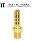 5 Piece Hose Barb Fittings Kit One Quarter Inch Barb To One Quarter Inch NPT Male Brass Adapter Connector with Hose Clamp