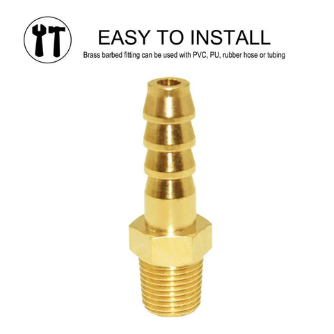 5 Piece Hose Barb Fittings Kit One Quarter Inch Barb To One Quarter Inch NPT Male Brass Adapter Connector with Hose Clamp