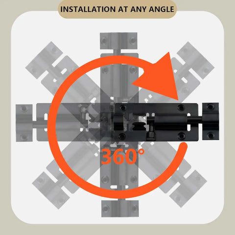 Built Like A Tank Heavy Duty Slide Barrel Bolt 3 Inch Stainless Steel Latch showing 360-degree installation capability.