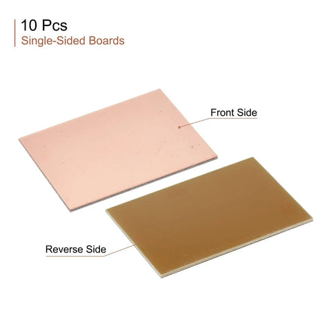Copper Clad PCB Boards 70mm By 50mm By 1.5mm FR4 Glass Fiber Single Sided Prototyping Pack Of 10, front and reverse sides shown
