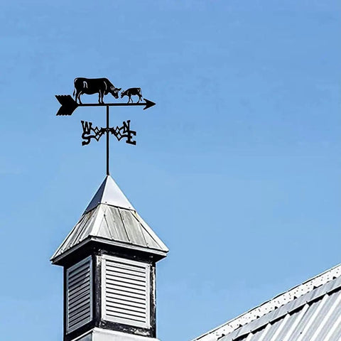Farmhouse Style Metal Weather Vane Roof Mount Kit For Outdoor Yards And Barns Durable Stainless Steel Weather Vane With Wind Direction Indicator Rust Resistant Bracket And Decorative Cowboy Theme For Roof Or Garden
