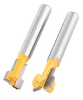 Premium Yellow T Slot Router Bit Set Perfect For Woodworking Pros Wanting Durable Cutters With Carbide Edges For Electric Trimmers In Both 3/8 And 1/2 Inch Sizes For Awesome DIY Projects And Serious Shop Work. Two carbide edge router bits in 3/8 and 1/2 inch sizes.