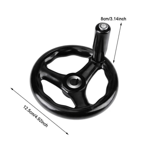 Smooth Operation 3 Spoke Hand Wheel 125mm Diameter With 12mm Bore And Revolving Handle For Lathe Milling Machine Grinder Industrial Tool Adjustments side view with dimensions