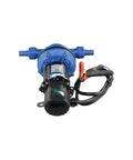 Heavy Duty 12 Volt Def Transfer Pump Handles 8 Gpm Antifreeze Or Washer Fluid No Sweat Compatible With Water Based Solutions Featuring Secure Hose Barb Connections For Easy Transfer, front view with blue fittings.