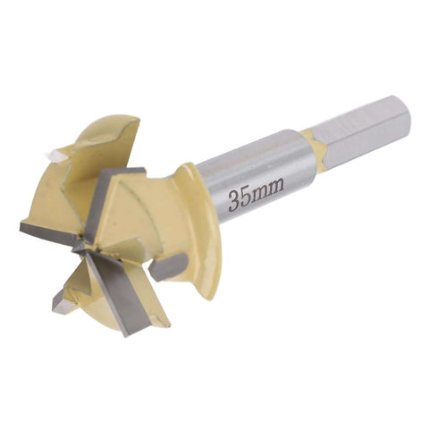 35mm hinge boring bit with 9mm hex shank; 3-flute hinge hole cutter for woodworking