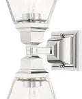 Two Light Polished Chrome Wall Sconce With Clear Glass Backplate And Square Arm Design Mission Style Modern Wall Lighting