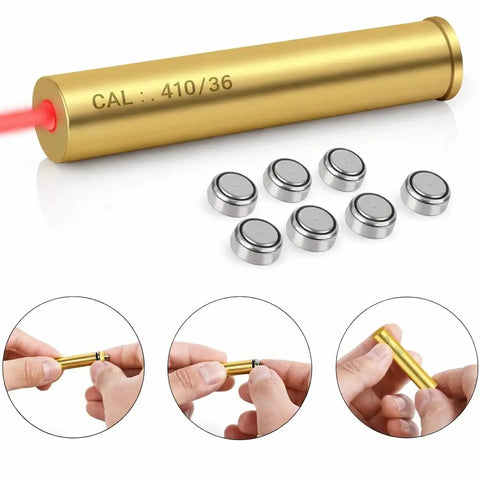 410 Gauge Red Dot Laser Bore Sighter For Rifle Training And Scope Alignment with batteries and setup steps