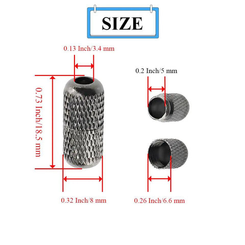 No Tie Shoelace Buckle Lock For Easy Slip On Sneakers Metal Turnbuckle Clasps Cap End Tips 12 Pieces Black Smooth Burr Free Brass Knurling Anti Slip Laces For Everyday Sneakers size diagram, 18.5 mm x 8 mm brass cap