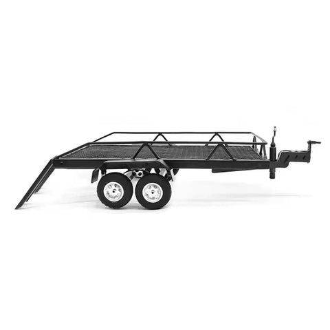 Heavy Duty Metal Rc Crawler Trailer Cargo Carrier Box For One Twenty Four Scale Remote Vehicles Solid Steel Hauler Kit side view