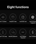 Infographic of eight functions of Heavy Duty Smart Door Lock With HD Camera And Fingerprint Scanner for Home Safety.