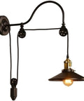 Adjustable Pulley Wall Sconce With Clear Glass Lampshade Straight Up Industrial Rustic Single Head Ceiling Light E27 Bulb Ready Fixture For Bar And Cozy Home Vibes, black metal design with golden bulb holder.