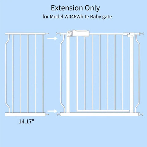 Walk Through Baby Gate With Auto Close White Kid Safe Gate Extension 29.92 Inches High, extension only shown on blue background
