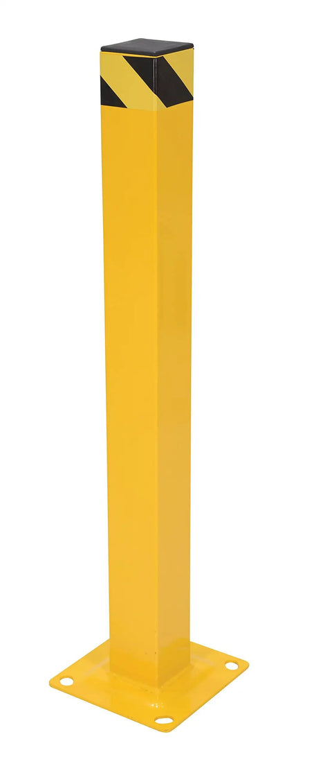 Prime Grade Built Like A Tank Steel Square Safety Bollard With Impact Resistant Cap 42 Inch Bright Yellow Industrial Garage Guard Post.