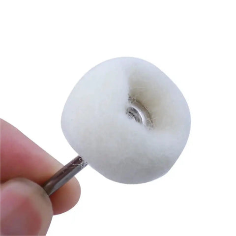 Close-up of Wool Felt Polishing Wheel Set 80 Piece One Inch Wool Felt Grinding Head Buffing Wheels 3mm Shank.