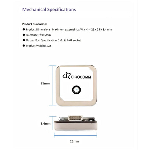 Pro-Grade GNSS Gear For Drones And Robotics With 10th-Gen Chip And 10Hz Update, product dimensions and specifications