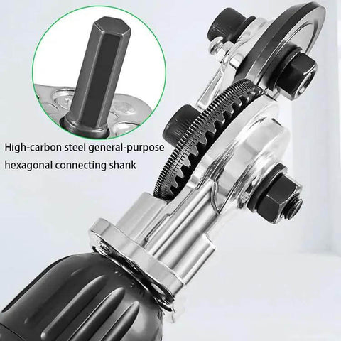 Beefy Titanium Coated Drill Nibbler Attachment For Sheet Metal Cutting Tool close-up showing adapter and shank