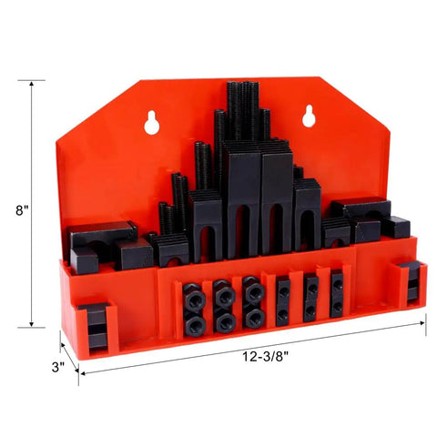 Front view of Heavy Duty T Slot Clamping Kit For Milling Machines And Drill Presses 58 Piece Clamp Set With 7 16 Table Slot And 3 8 16 Stud