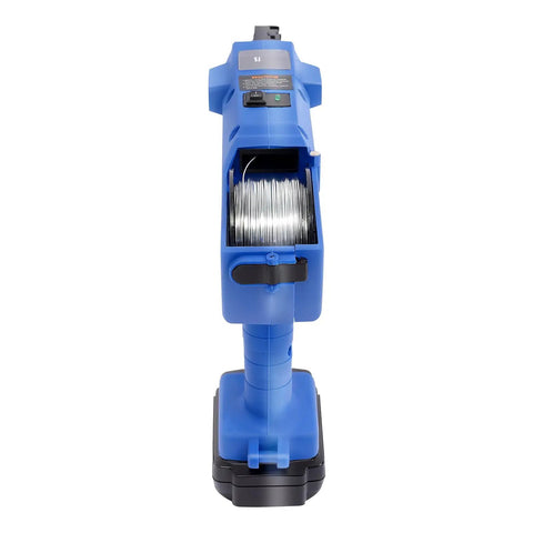 Heavy-Duty Automatic Rebar Tying Machine 8-34mm Rechargeable Electric Steel Rod Binding Gun showing front view with wire spool.