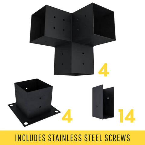 Freestanding Pergola Bracket Kit With Slatted Roof For DIY Backyard Build, 4x4 Posts And 2x4 Rafters, Heavy-Duty Steel Hardware
