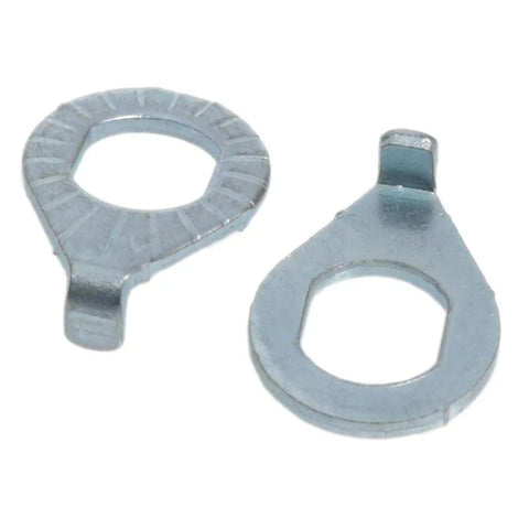 Two flange shaft nuts from the Three Eighth Inch Carbon Steel Bicycle Axle Nuts And Flange Shaft Nuts With Washers set