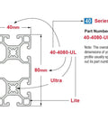 Badass Heavy Gauge 40X80 Millimeter T Slotted Aluminum Extrusion Rail With Six Open Slots For DIY Fabrication Projects Dang Versatile Modular Track System Clear Anodized 305 mm Long profile diagram with dimensions and part number.