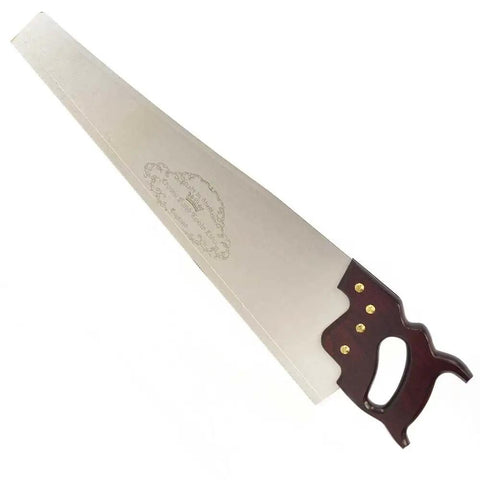 Pro Grade 22 Inch Panel Saw With 10 Tpi Cutting Teeth And Heavy High Carbon Steel Blade Matched To Smooth Stained Beech Handle.