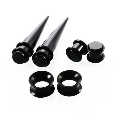 All In One Ear Stretch Kit With 50 Pieces Of Acrylic Tapers And Plugs From 14G To 00G Plus Silicone Tunnels For Gauges And Expander Sets Black Body Jewelry For Everyday Wear