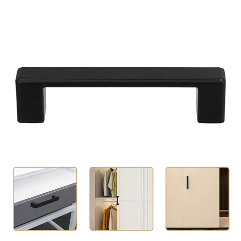 Vintage Zinc Alloy Cabinet Handles Matte Black for kitchen and dresser drawers shown with wardrobe and shoe cabinet application.
