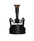 Smooth Operator Espresso Rotary WDT Tool And Coffee Stirrer With Built In Dosing Funnel Stand For Even Powder Distribution And Knockout Barista Shots At 54mm, viewed from the front, showcasing precision needles and ergonomic handle.