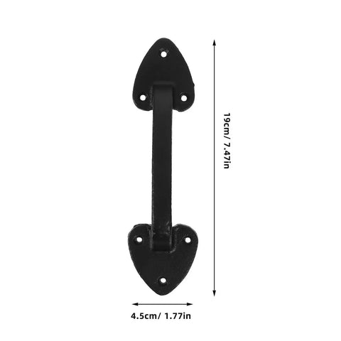 Barn Door Handles Set Black 2 Pack Go To Rustic Gate Pull Hardware shown with dimensions in black cast iron