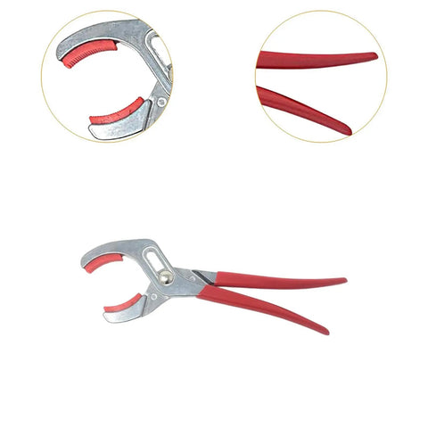 Soft Jaw Cannon Plug Plier For Aviation with red grip handles, 20-64mm range, metal and PP build.