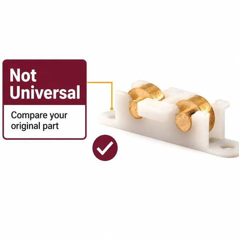 Top Tier Sliding Window Tandem Roller Assembly With 3/8 Inch Flat Brass Wheels And White Nylon Mounts For No Fuss Horizontal Slider Upgrades Two Piece Bundle with brass wheels on nylon base.