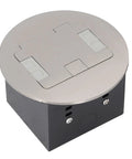 Damn Fine Pop Up Floor Electrical Outlet Kit Crafted From Slick Gasket Sealed Stainless Steel Delivers 20 Amp Power Tamper Resistant Design For Home Or Patio Projects, round lid closed view.